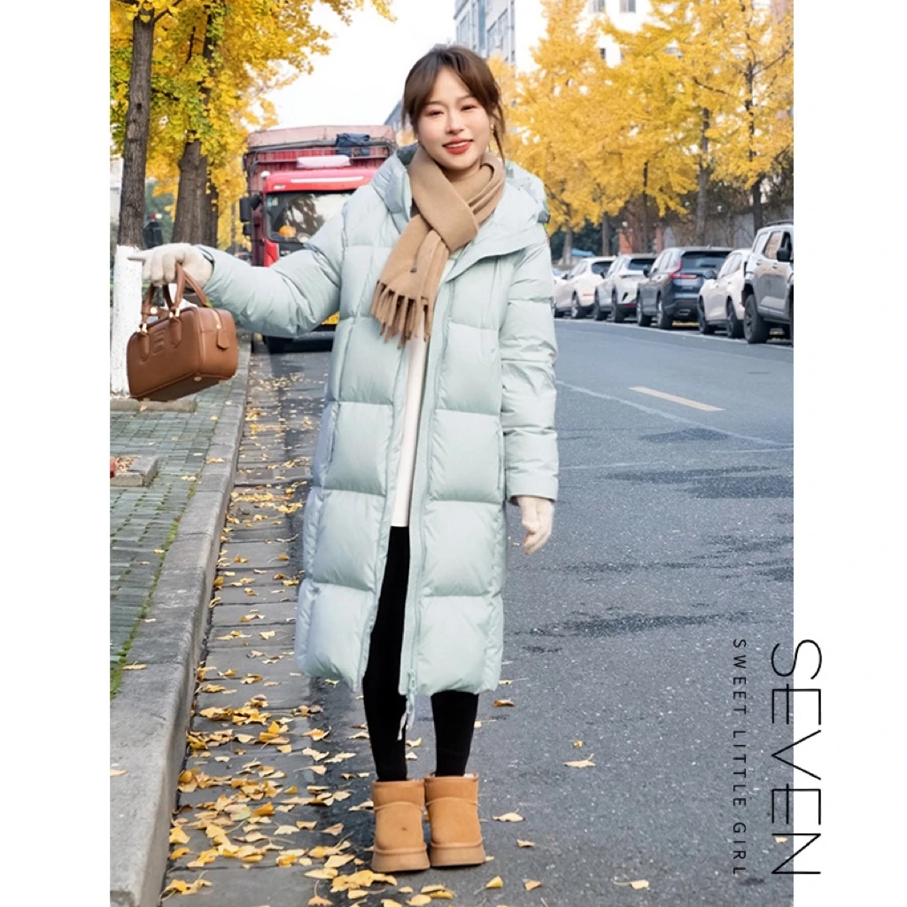豆腐包③七七146小个子冬季长款过膝连帽90白鸭绒羽绒服女装小美说