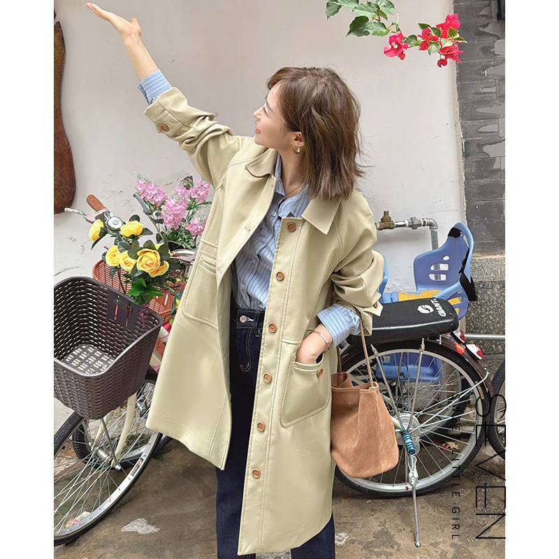 ③七七146小个子卡其色气质风衣女早秋新款英伦风中长款外套小美说