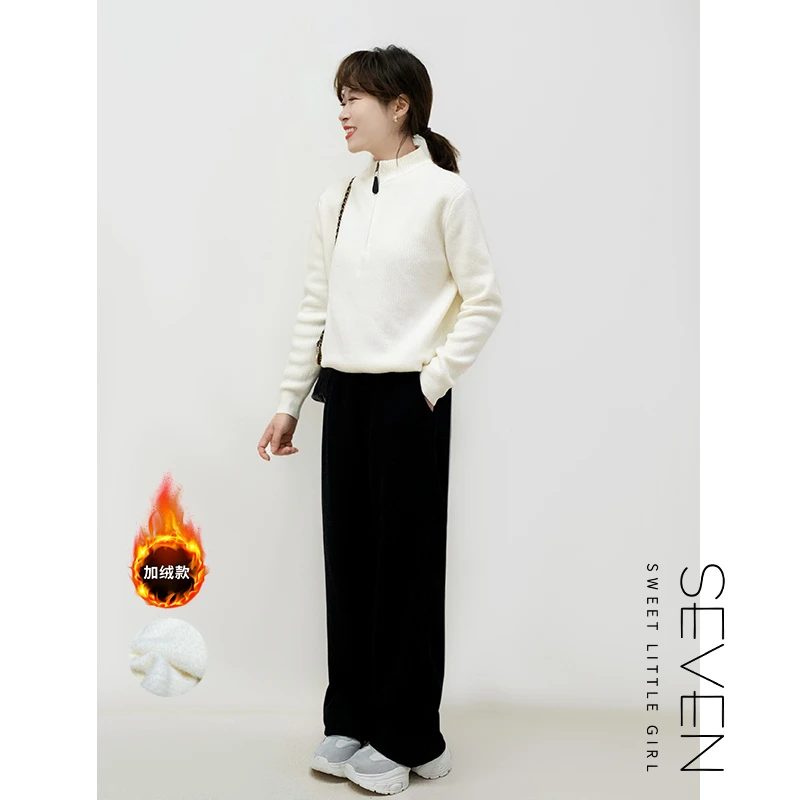 ③七七146小个子冬季厚款加绒时尚百搭拉链毛衣女宽松外套小美说