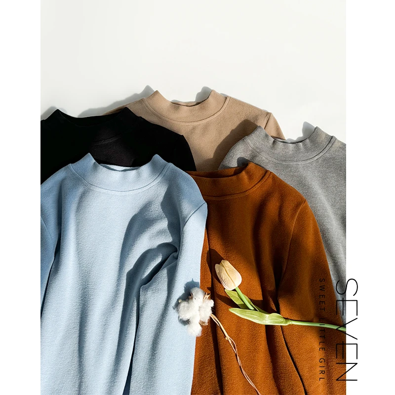 德绒内搭③七七146小个子德绒半高领长袖T恤女款针织打底衫小美说