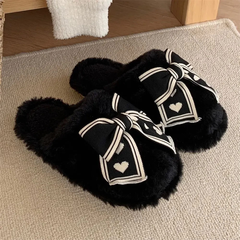 2024新款学生室内防滑软底居家鞋冬季甜美可爱蝴蝶结毛绒棉FB
