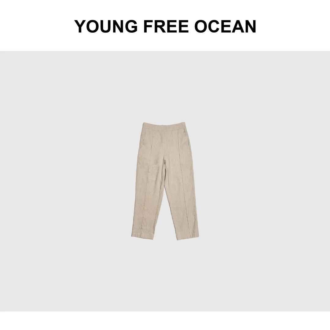 YOUNG FREE OCEAN2024夏款 九分弹力亚麻烟管后松紧腰小西裤
