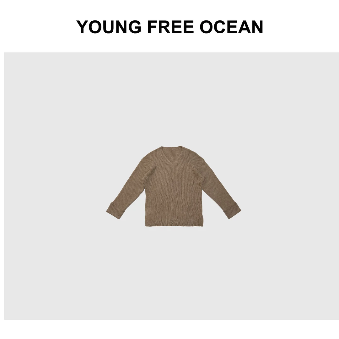 YOUNG FREE OCEAN2024秋款 V领竖条纹卷袖毛衣M1262