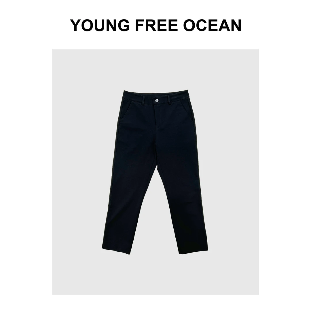 YOUNG FREE OCEAN推荐  魔术显瘦后开衩黑色休闲裤