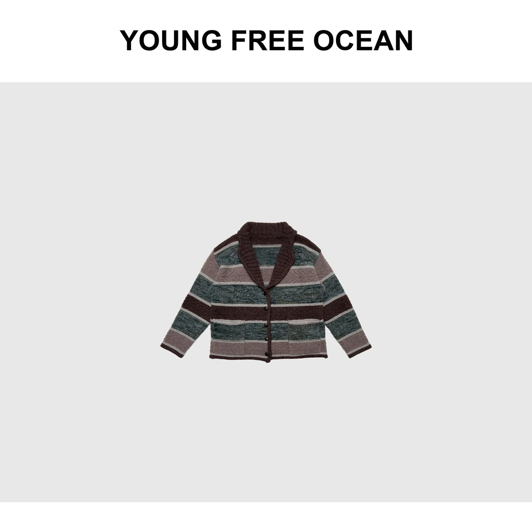 YOUNG FREE OCEAN2024冬款 拼色翻领花纱雪莱羊毛开衫毛衣M1508
