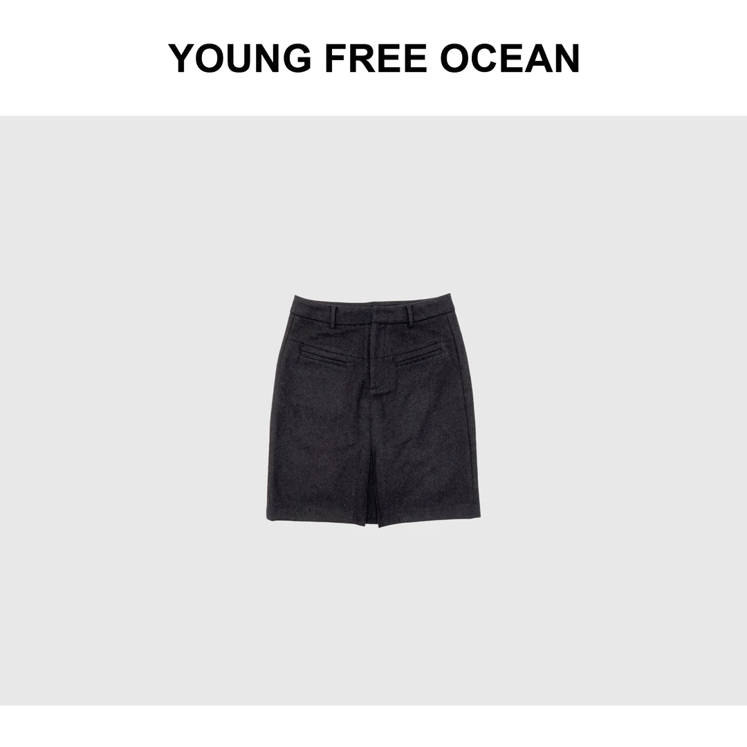 YOUNG FREE OCEAN2024秋款 呢子风琴褶五分腰裙C1203