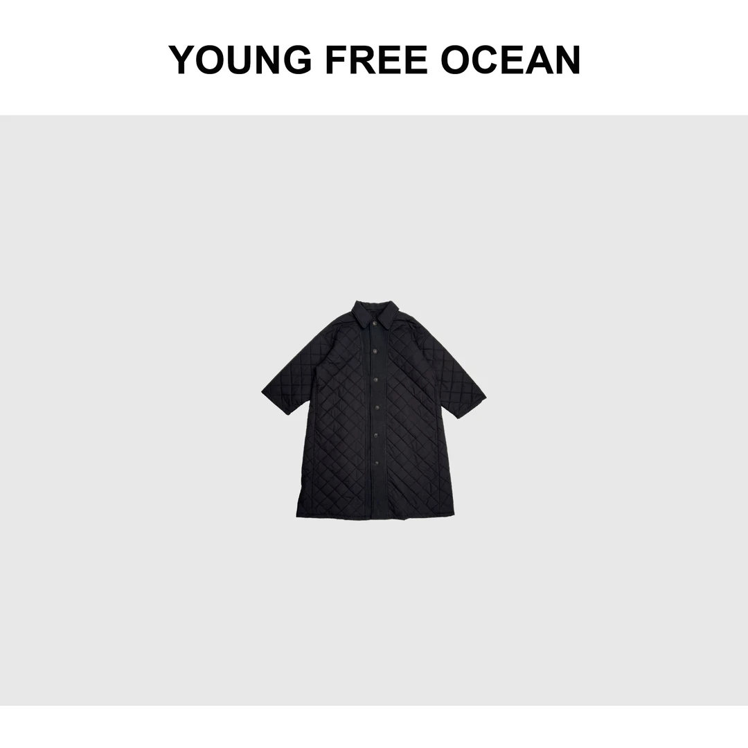 YOUNG FREE OCEAN2024冬款 菱形格棉麻夹羊毛大衣96679
