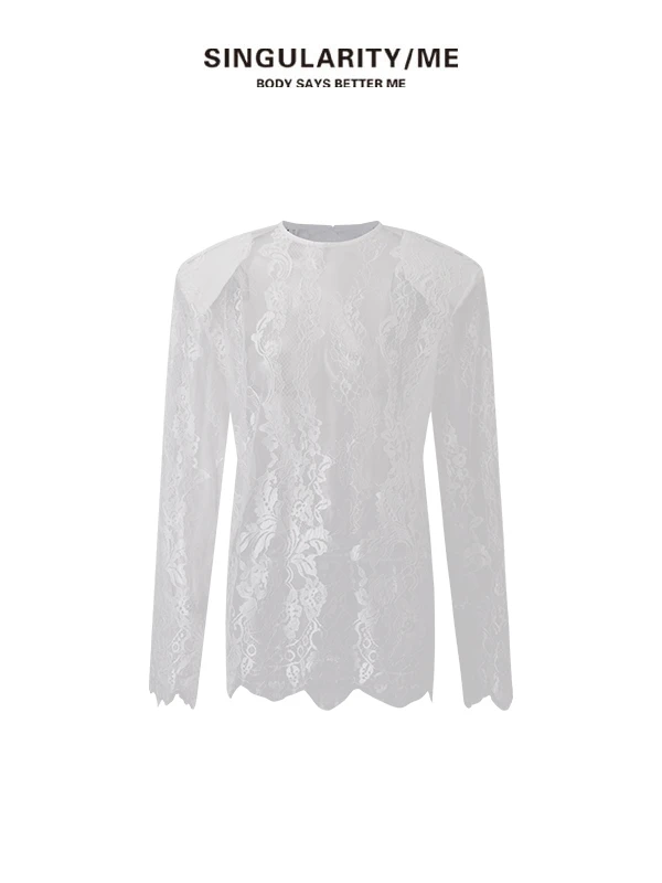 Singularity Me 18139【雾里看花】法式蕾丝微透性感上衣