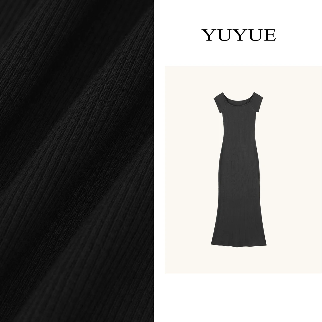 【雾里藏爱】欧美风气质修身短袖连衣裙女一字肩收腰包臀长裙80932