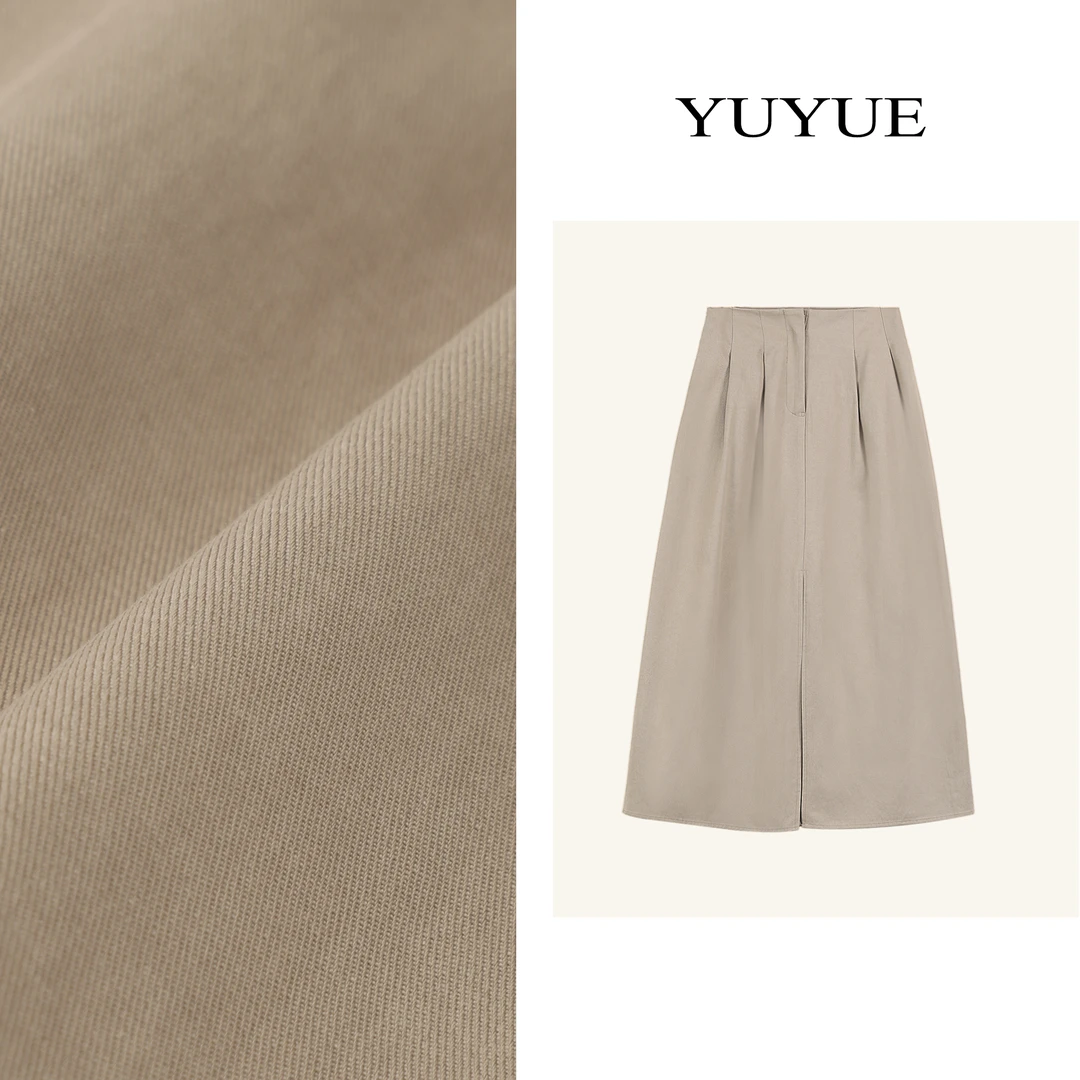 【优雅国度】法式气质高腰开叉半身裙女简约时尚纯色百搭长裙81108