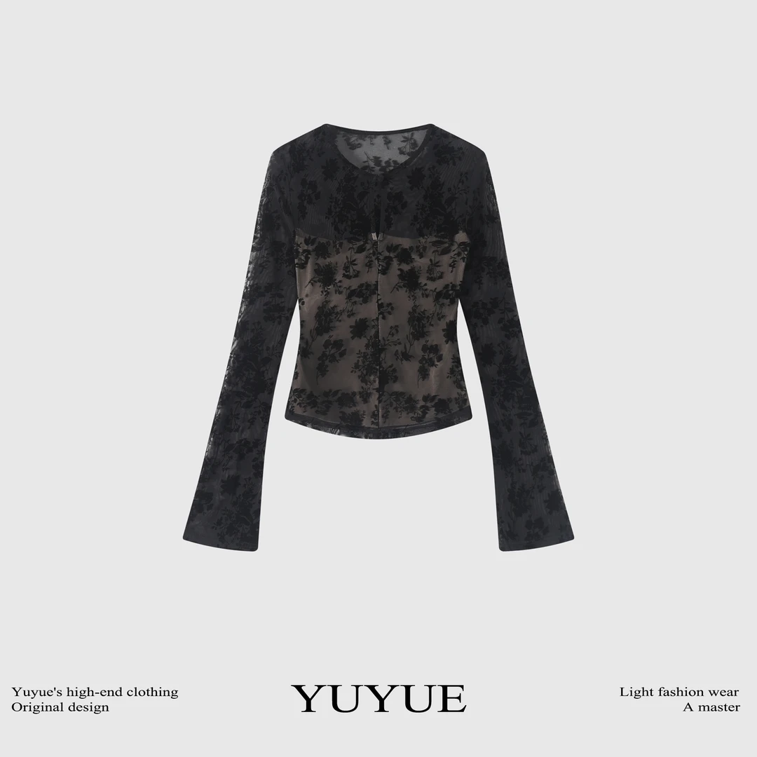 勿【溪谷丽人】设计水滴蕾丝针织衫气质性感修身显瘦小众上衣81575