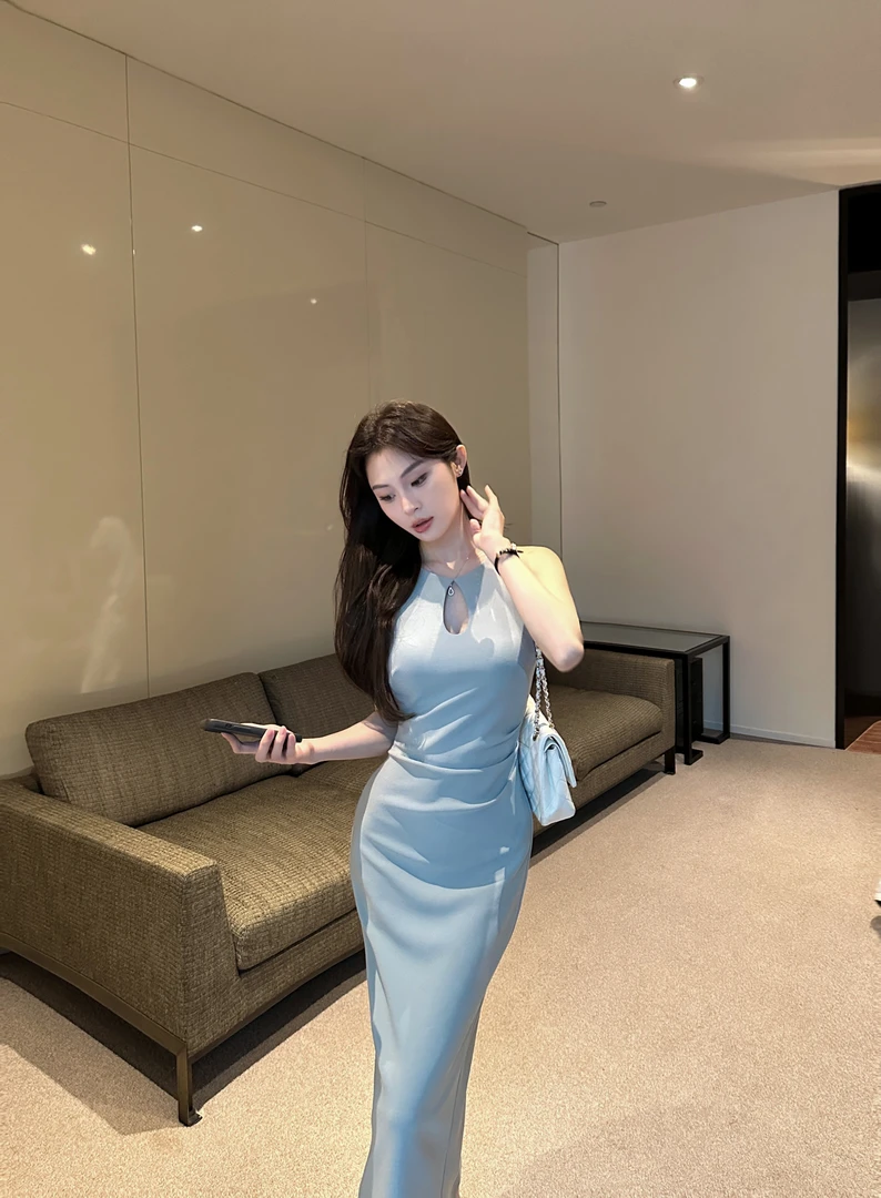 【庄生蝶梦】高级感气质镂空无袖收腰连衣裙新中式修身显瘦长裙4000