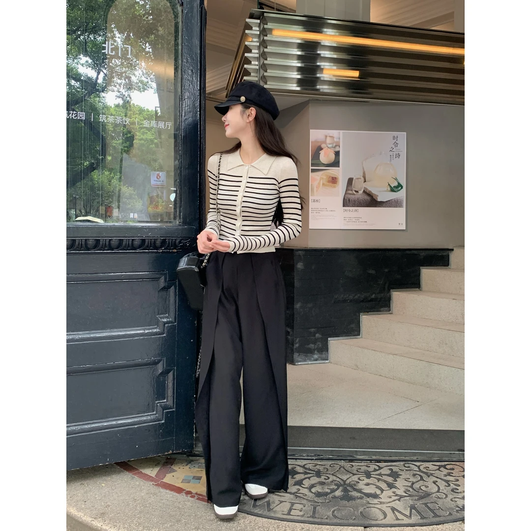 【纽约美术馆】设计感宽松显瘦阔腿休闲裤女早秋高腰直筒长裤8922