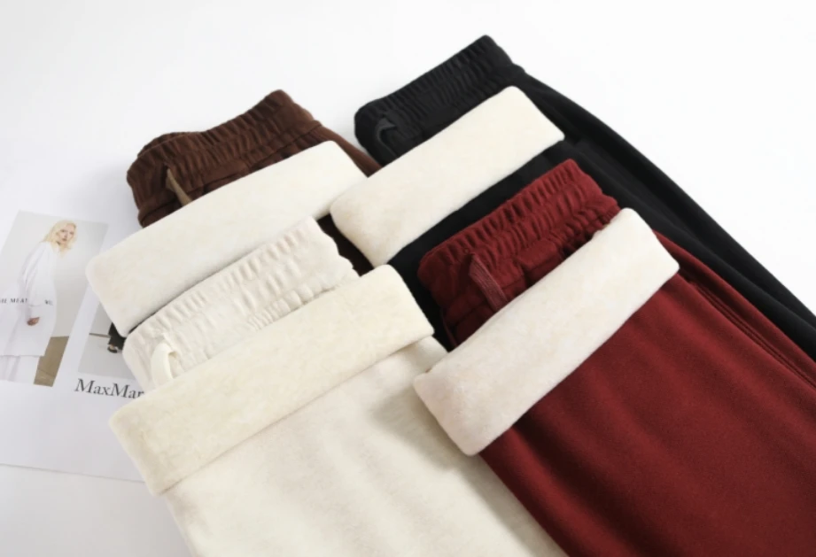 【羊毛+桑蚕丝】冬季新款女式加厚加绒松紧腰直筒梧桐休闲裤YB868款