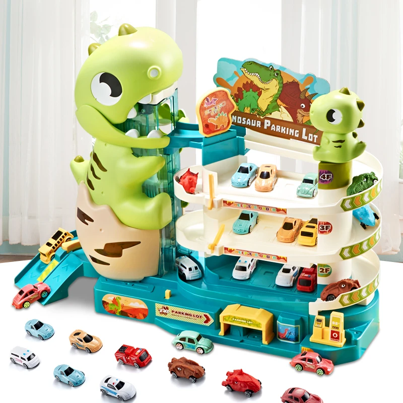 儿童恐龙汽车大楼轨道车停车场益智力滑行男孩玩具3岁6闯关大冒险