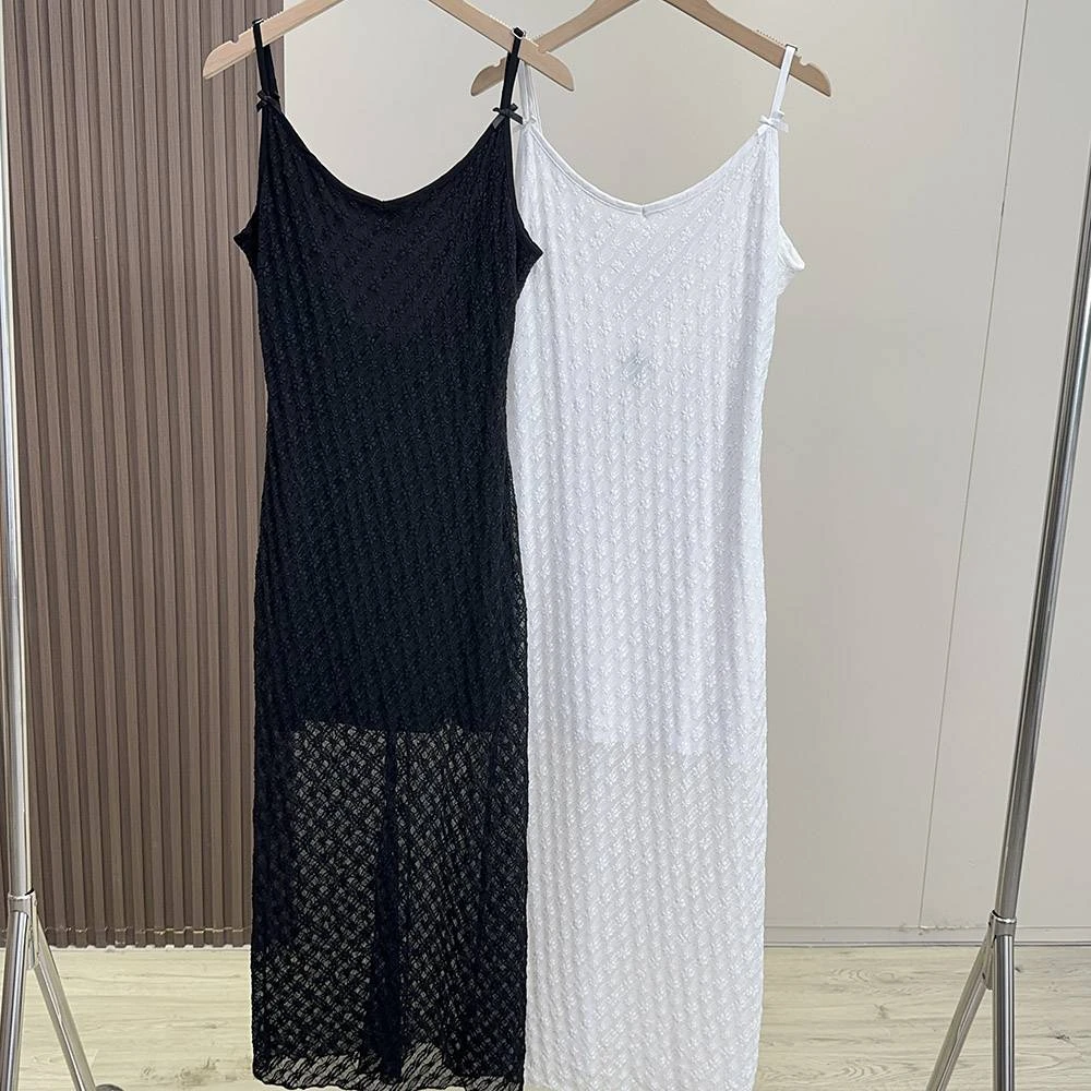 A158新款2024夏季性感优雅蕾丝吊带连衣裙气质显瘦开叉背心长裙