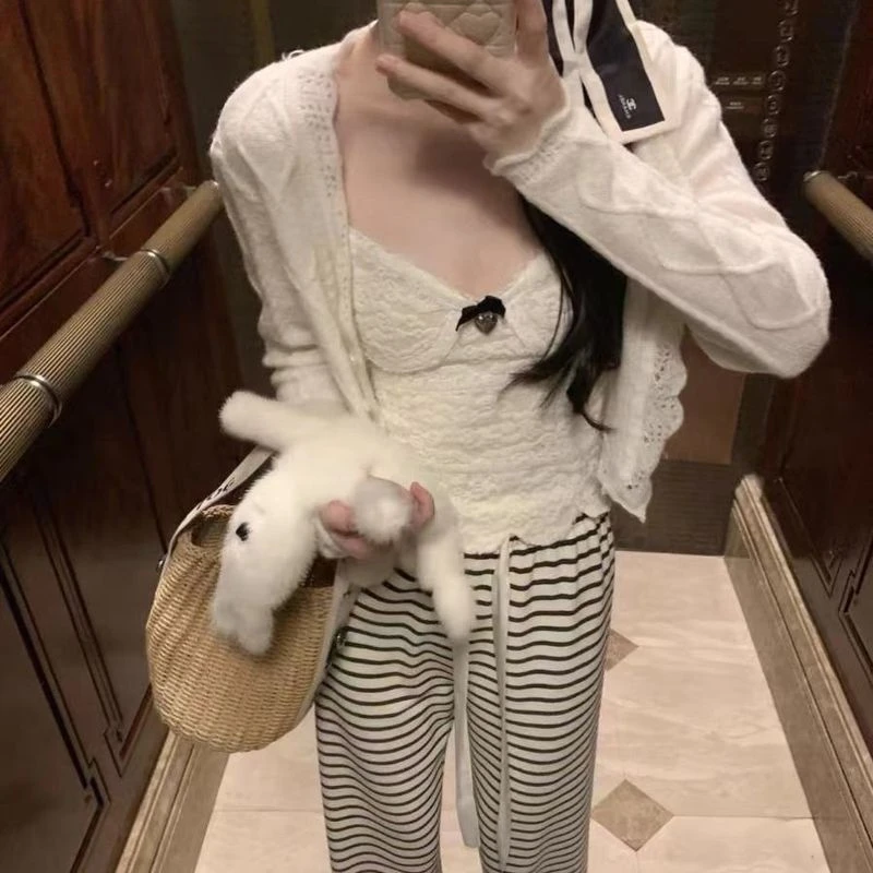 【纯欲秘籍】蕾丝蝴蝶结吊带女秋冬内搭短款上衣