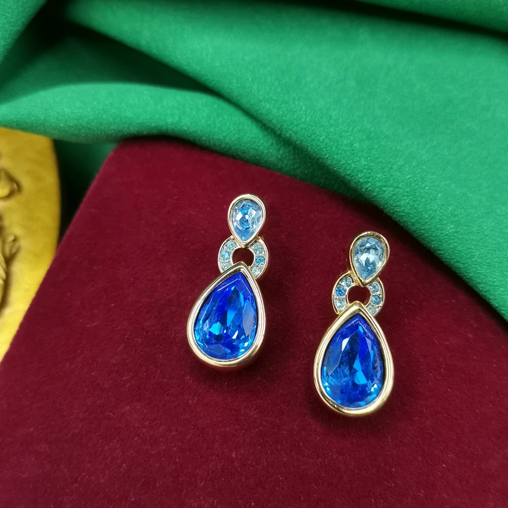 施华洛vintage少见蓝水滴耳针[2411191-085]