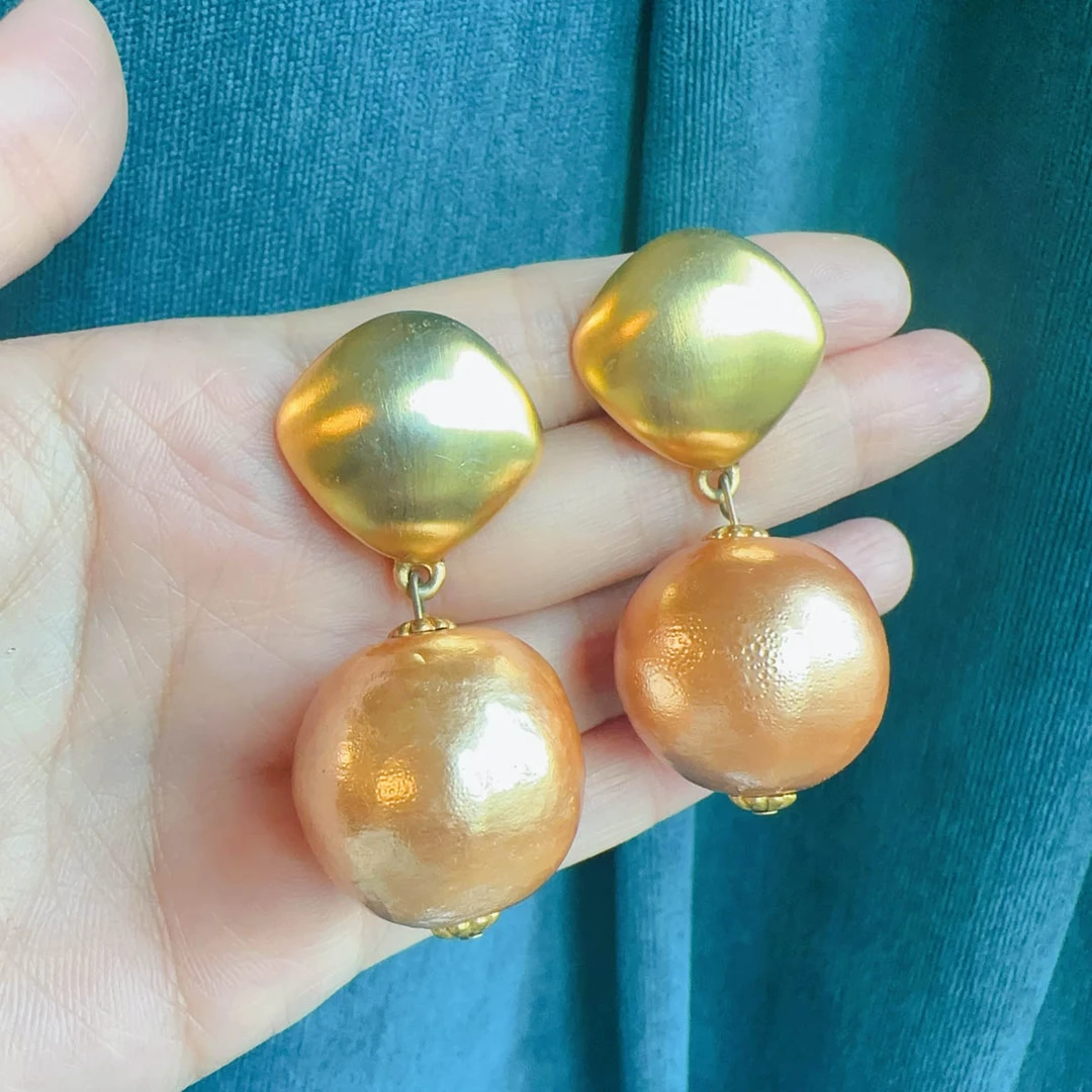 香槟金大珠珠耳夹[14083-017]