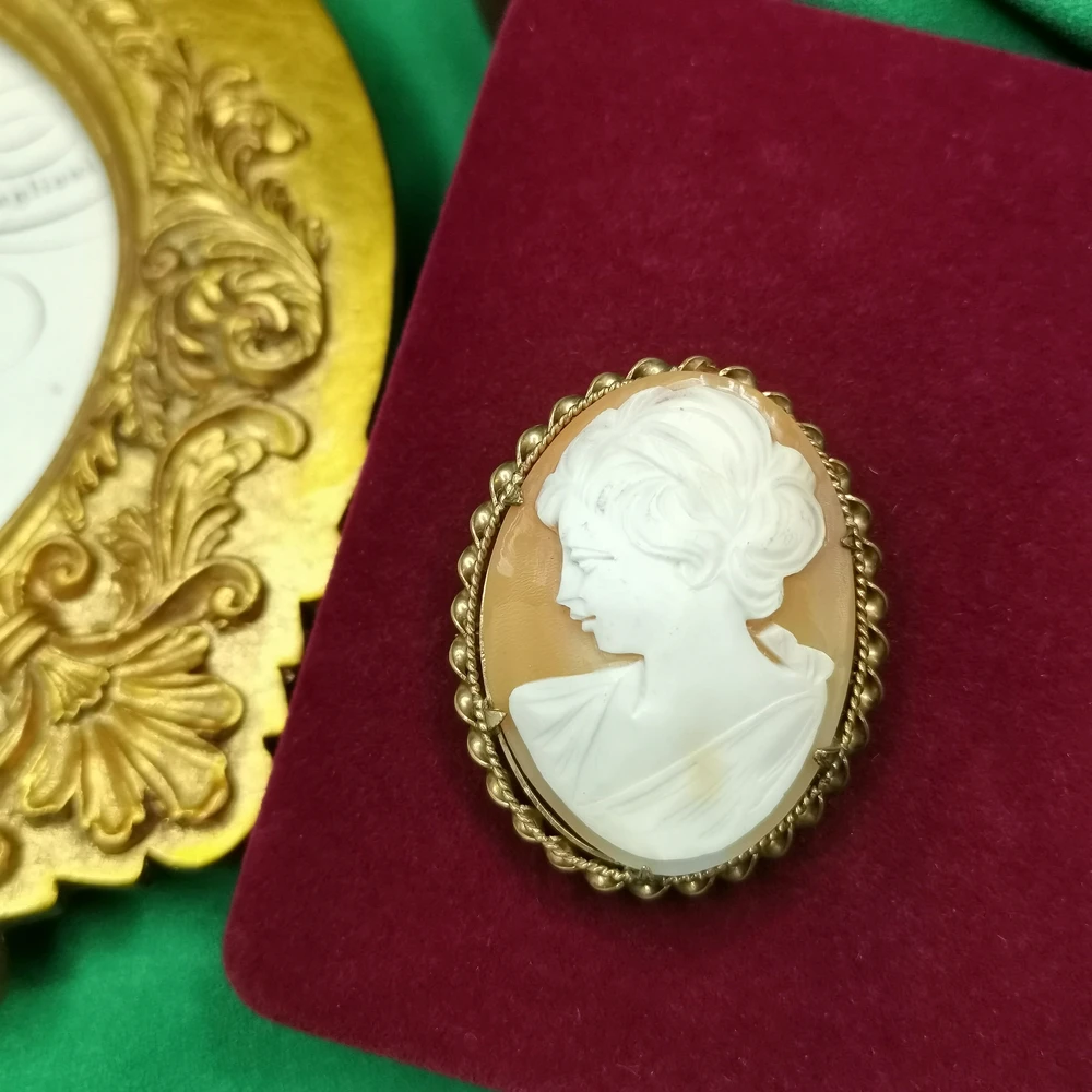 古董卡梅奥手工贝雕4.7cm高胸针[2411201-046]