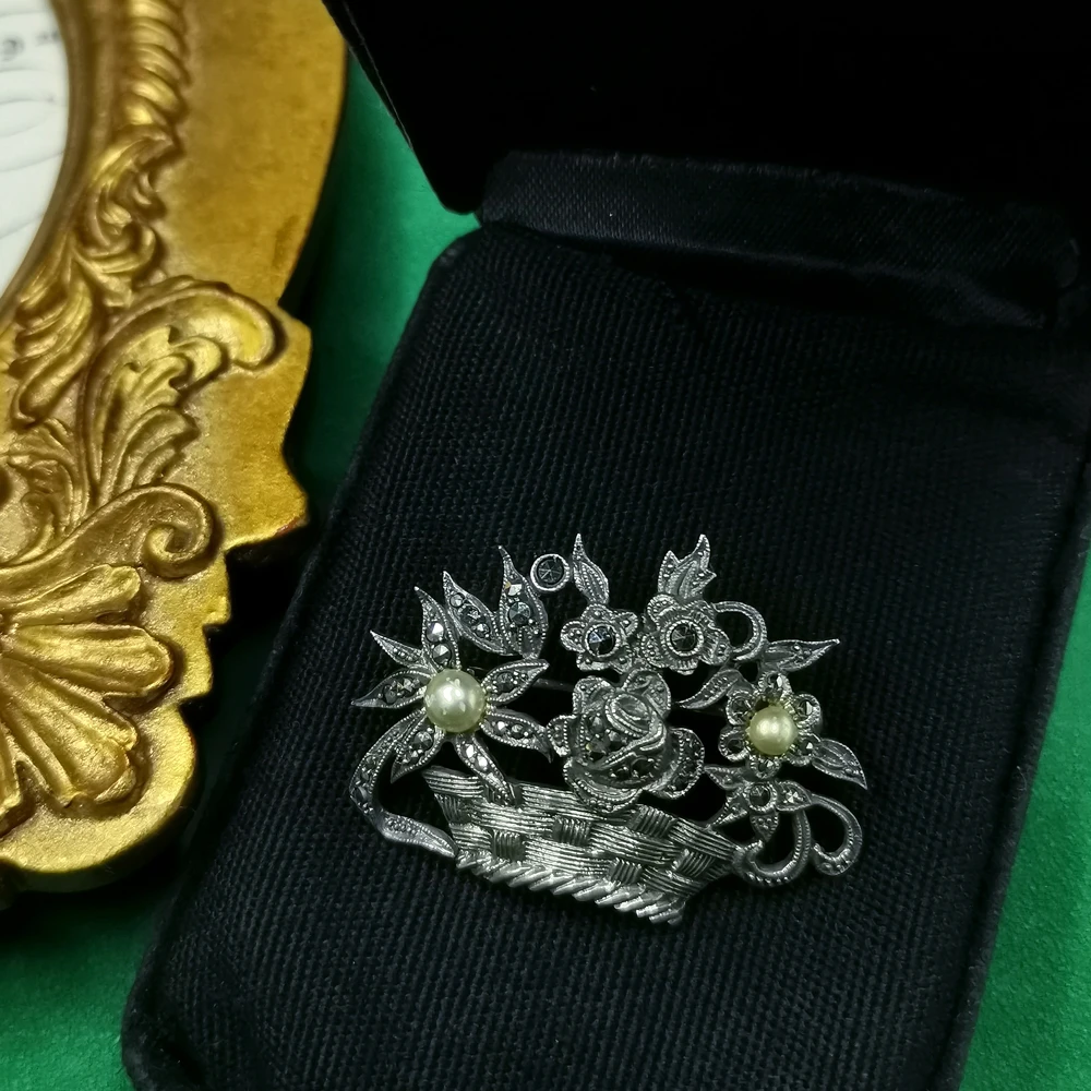古董麦卡锡石高阶重工花篮非合金胸针[2411121-064]