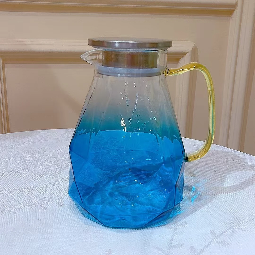 蓝色钻石创意高硼硅水壶家用茶壶茶具装水水杯渐变凉水壶玻璃杯