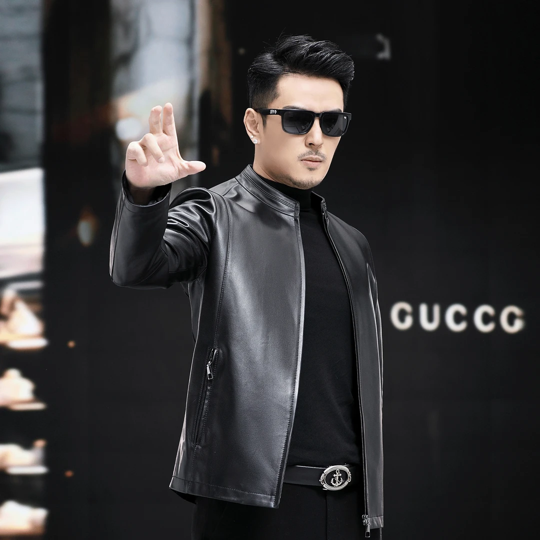 厂家直销8193男款真皮皮衣黑色头层牛皮休闲商务春秋立领皮外套