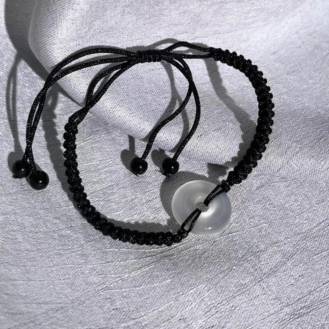 【寂.夜】天然玛瑙平安扣原矿玉髓玉石手绳