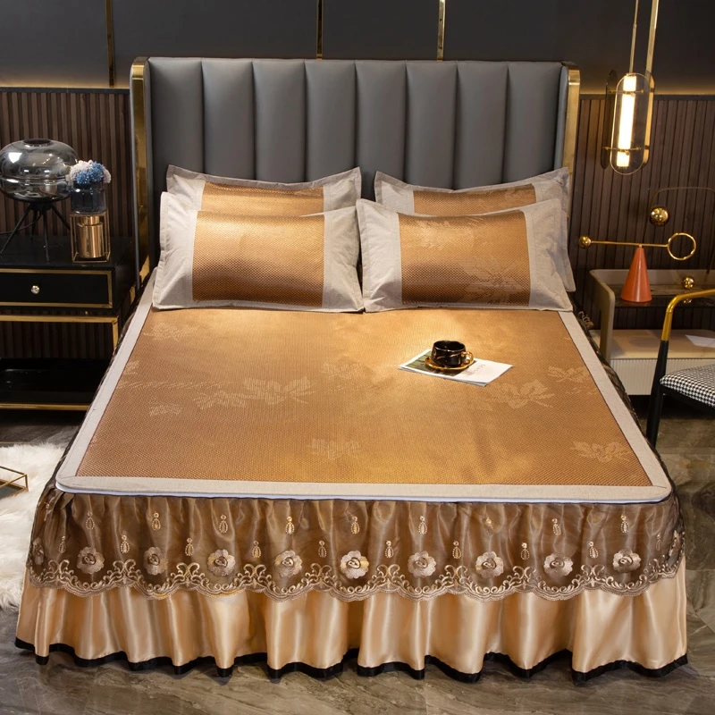 可拆卸冰藤席床裙款凉席三件套空调席冰丝可折叠清凉舒适柔软席子