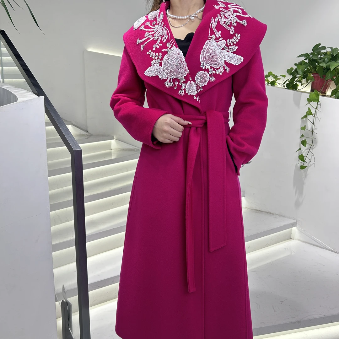 【繁花似锦】双面羊绒手缝重工刺绣修身显瘦气质高雅时尚大方得体