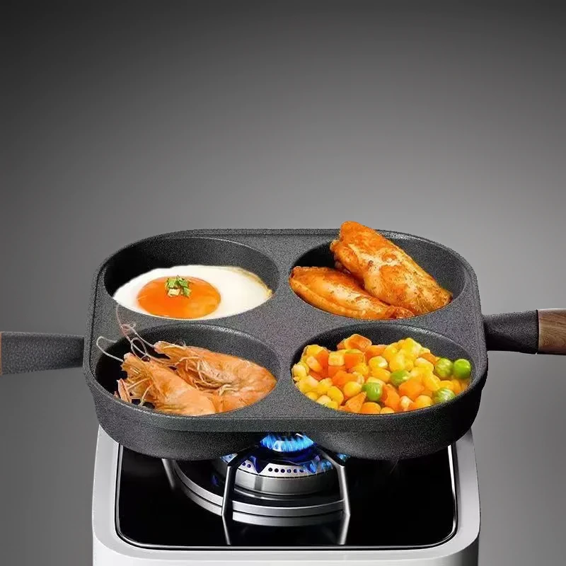 加厚无涂层铸铁四孔锅电磁炉燃气适用早餐煎锅通用型