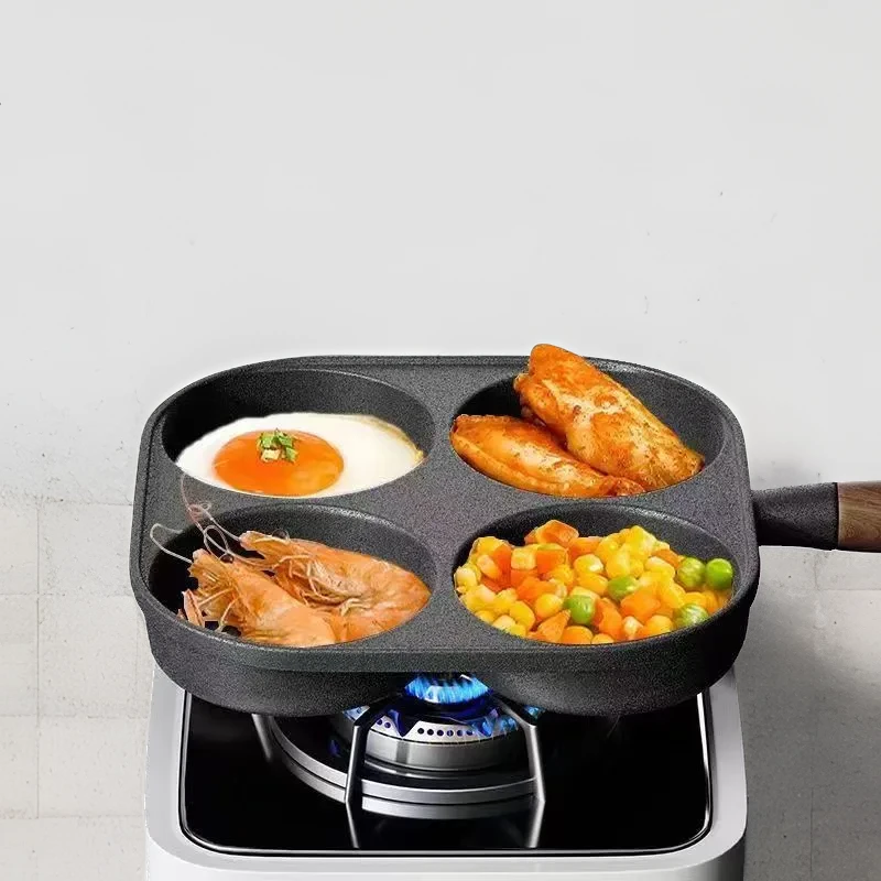 加厚铸铁无涂层四孔多功能早餐锅电磁炉燃气两用