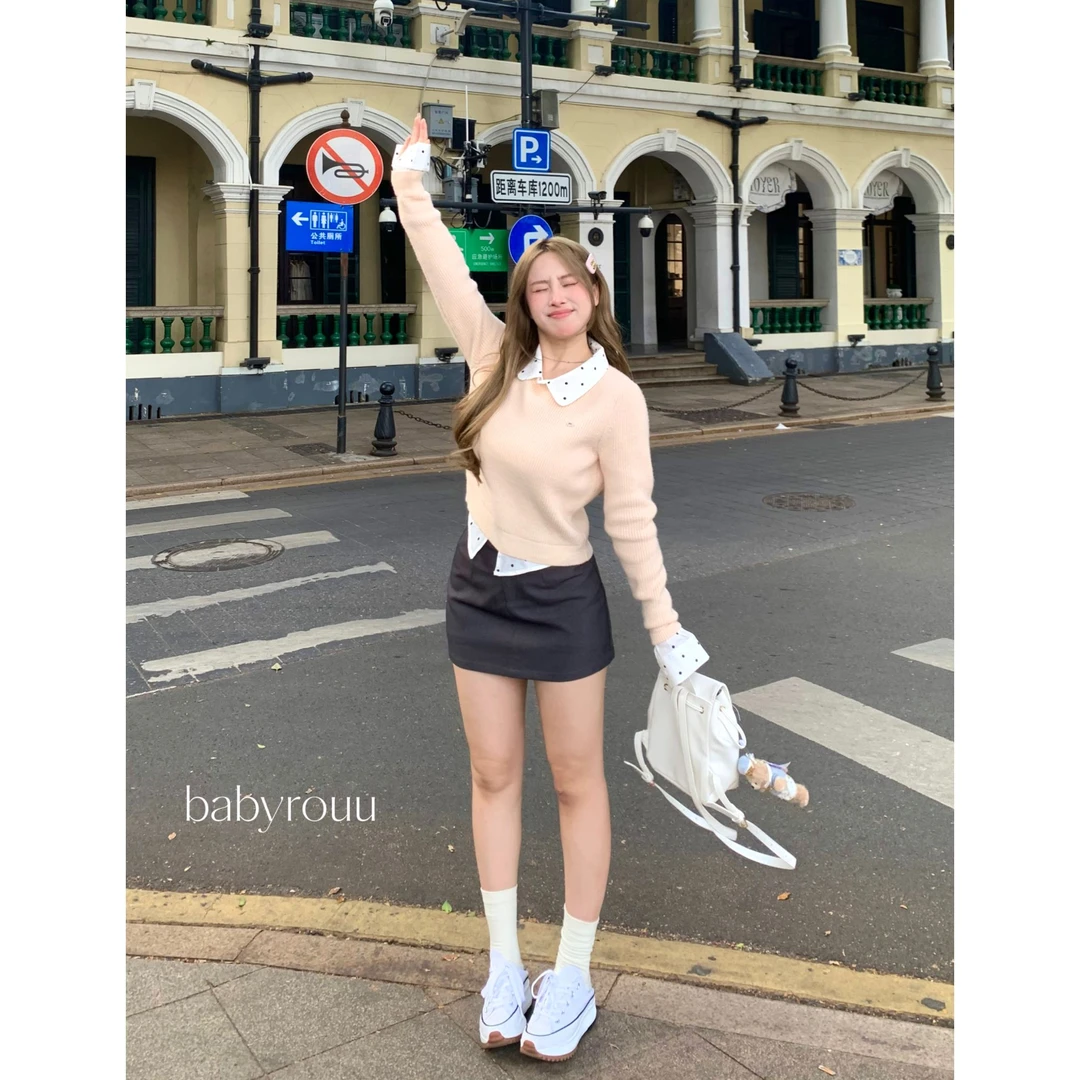 【现货】baby rouu【甜心宝贝】学院派秋冬百搭针织毛衣套装