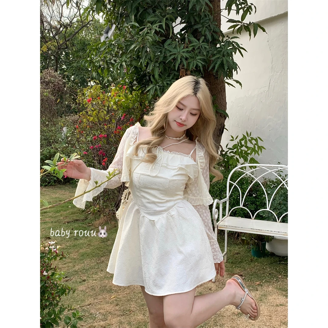 XM口188218【柔焦白月光の开衫】吊带荷叶边显瘦开衫