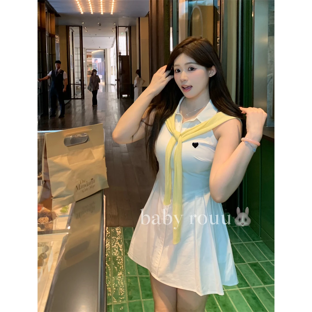 baby rouu【现货】【初恋小白裙】纯欲收腰遮肉显瘦夏季白色连衣裙