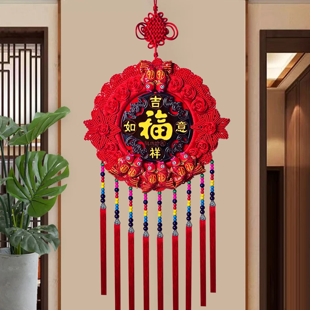 锦鲤【龙年】中国结太阳花手工编织桃木卧室过年背景墙玄关装饰品