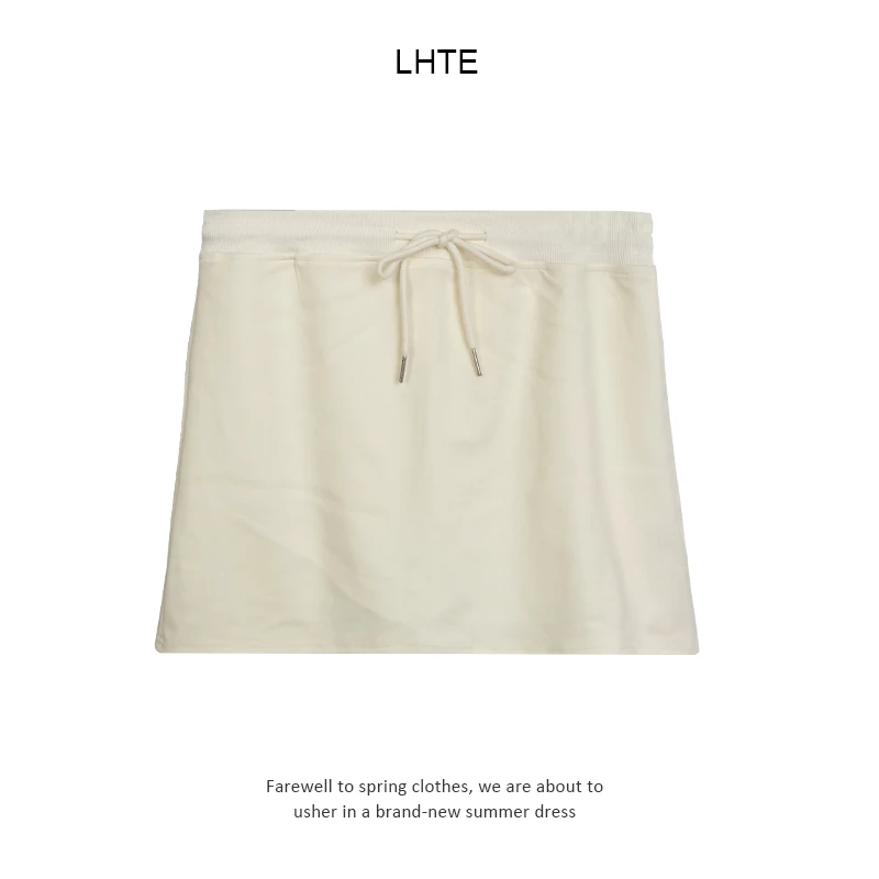 【青青定制】D0022米白色休闲运动抽绳半身裙高腰时尚夏季简约潮流