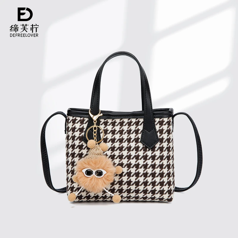 DEFREELOVER/缔芙柠 新款手提单肩斜跨包DFN0011-千鸟格（小号）K