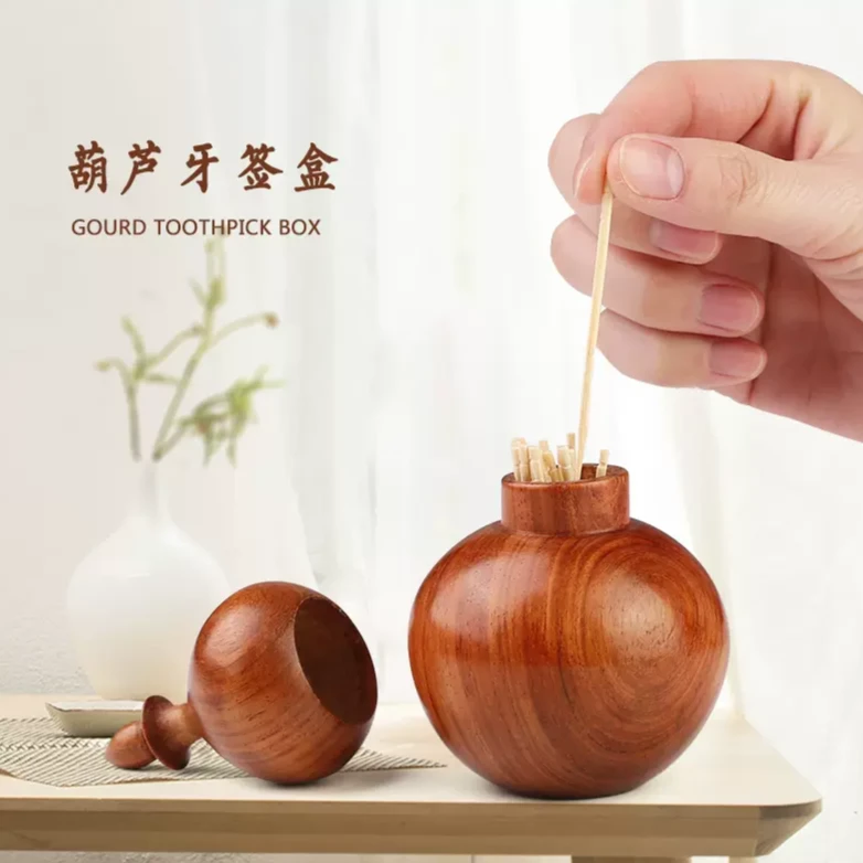花梨木葫芦牙签筒原木客厅家用简约摆件尺寸：高12cm工艺品摆件