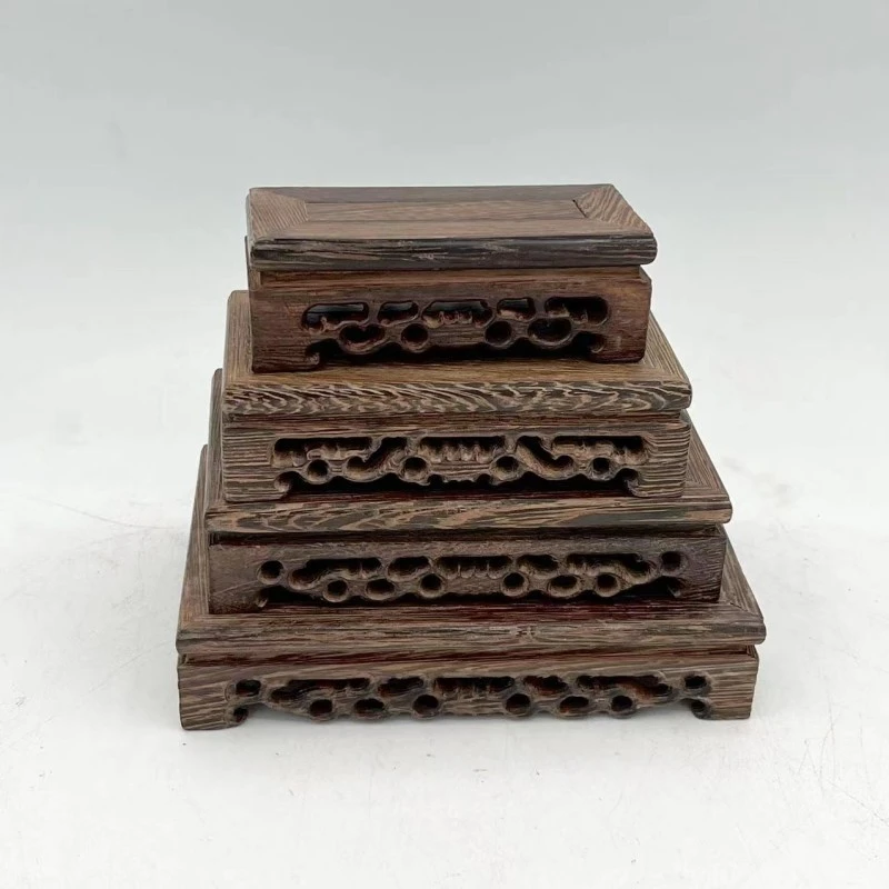 鸡翅木长方形底座四件套 尺寸(cm):小号13*7中号15*9大号17*11