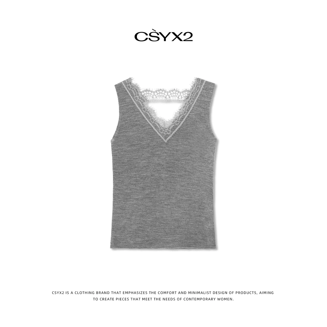 CsyX2-【巴素兰100羊毛】休闲夏季显瘦蕾丝小背心 A1001
