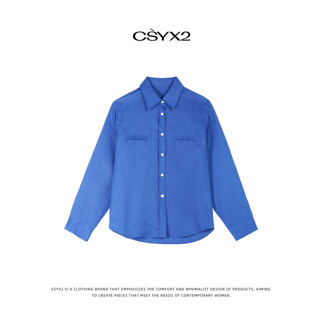 CsyX2-2025S/S早秋新款简约纯色克莱因蓝翻领长袖衬衣SC-0039