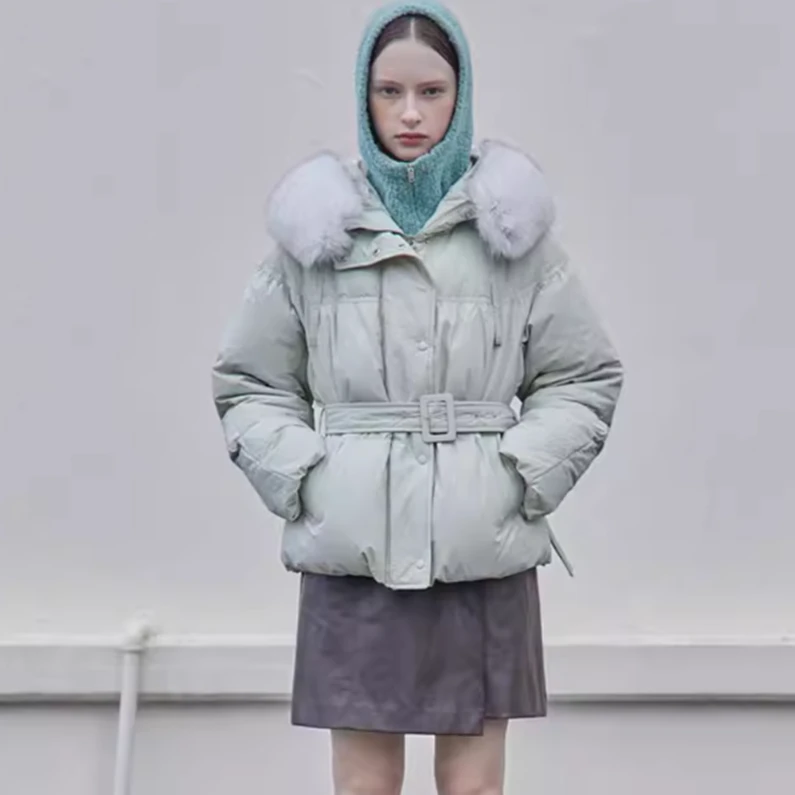 2024新款韩版休闲宽松大码鹅绒狐狸毛领厚款女羽绒服潮款MS03