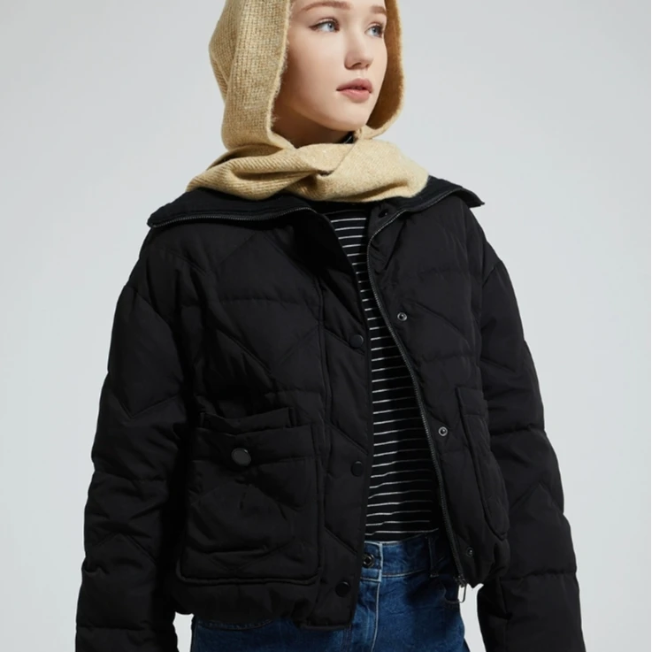 2024新款鹅绒羽绒服韩版气质通勤大翻领淑女学院风短外套保暖802