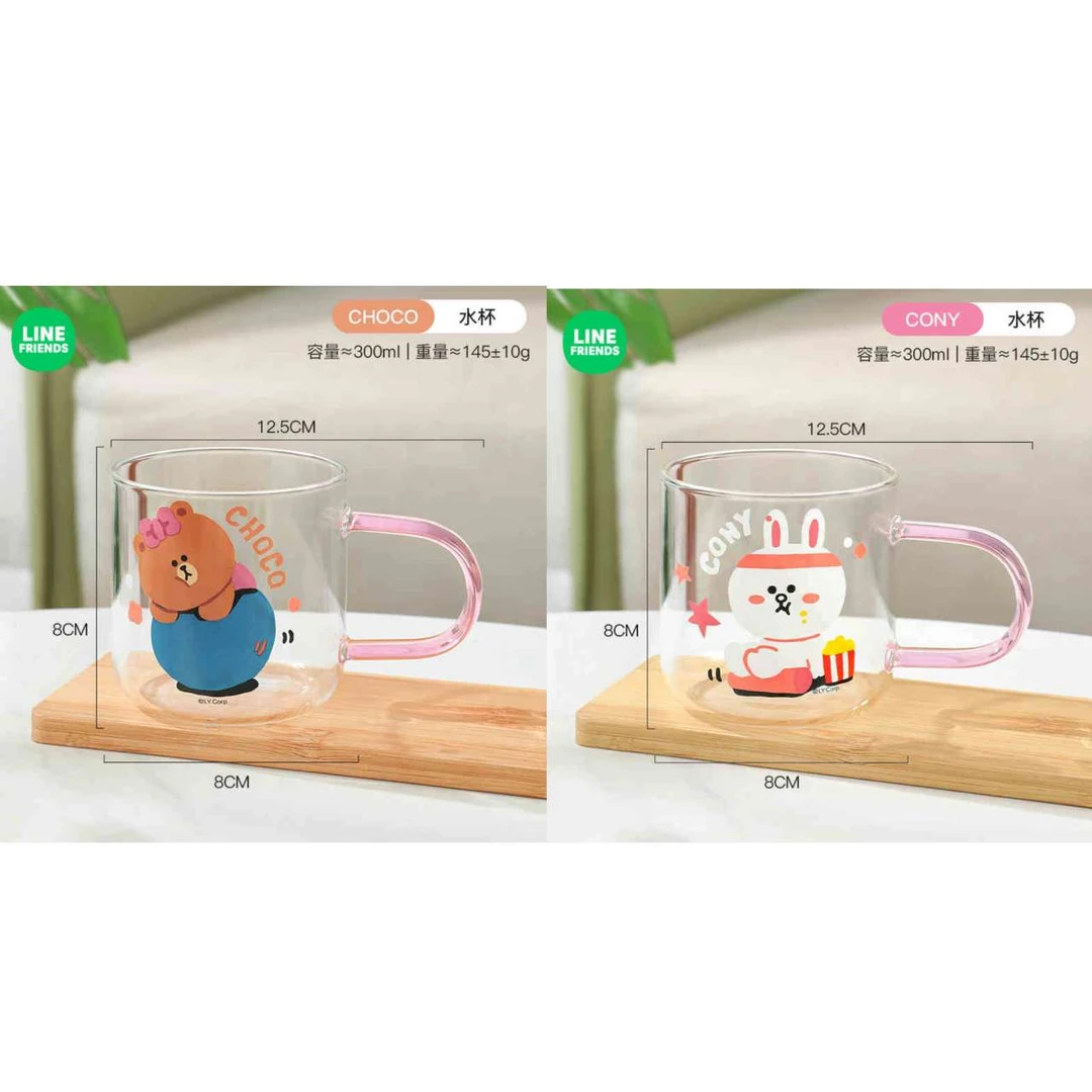 LINE FRIENDS凉水杯玻璃水壶家用可爱卡通杯饮料杯牛奶杯早餐杯