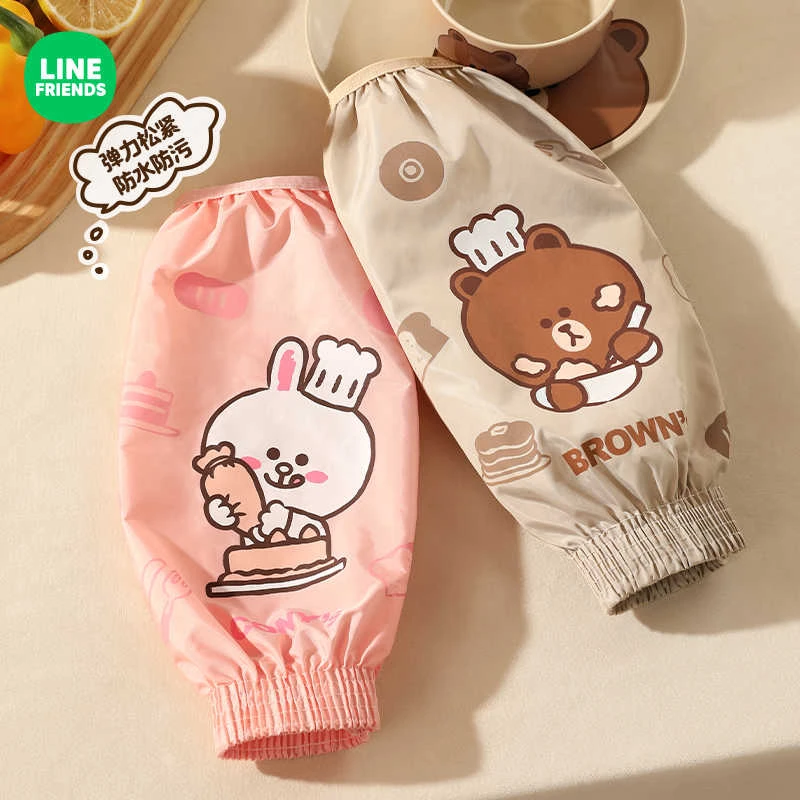 布朗熊袖套防水防油护袖秋冬季厨房加长款防污套袖可爱家用手袖筒