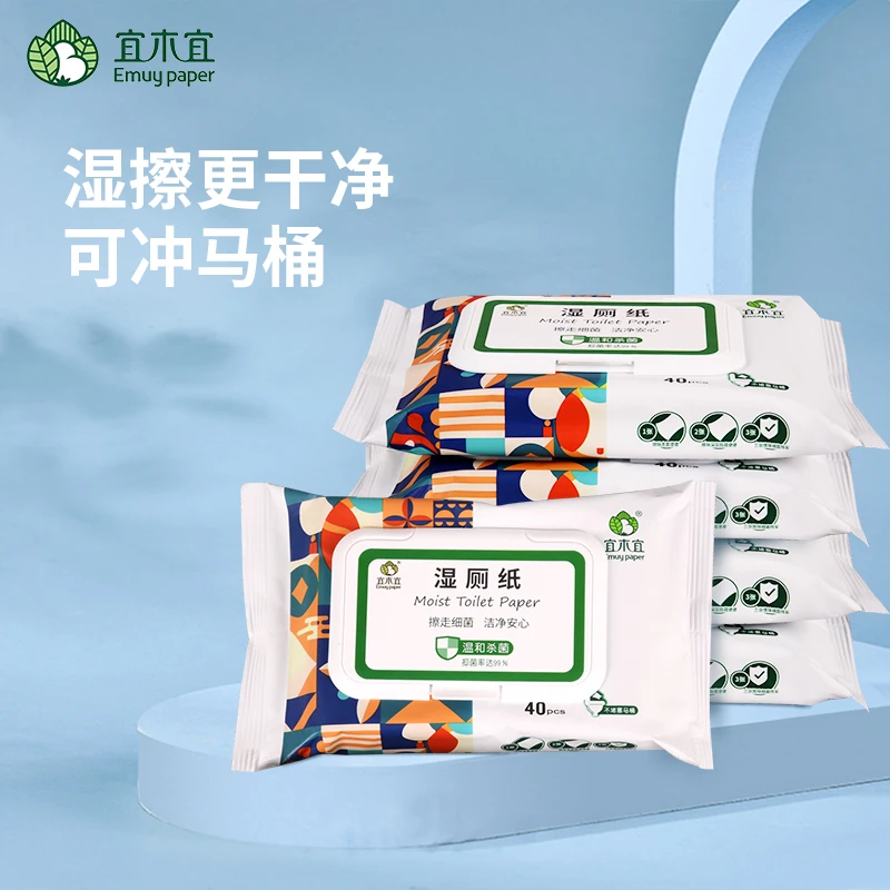宜木宜湿厕纸装洁净亲肤无刺激有效护理抑菌温和加厚   40片/包