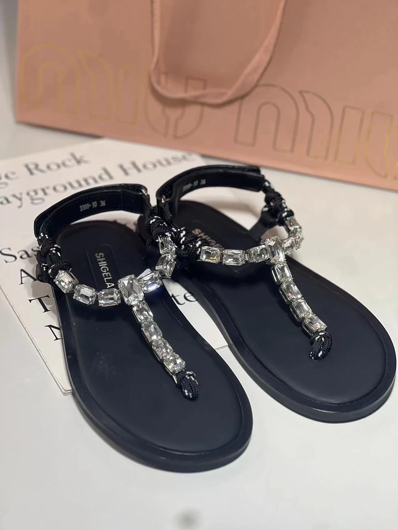 2024新款手工凉鞋 片底 水钻凉鞋 秀款 N 0  退