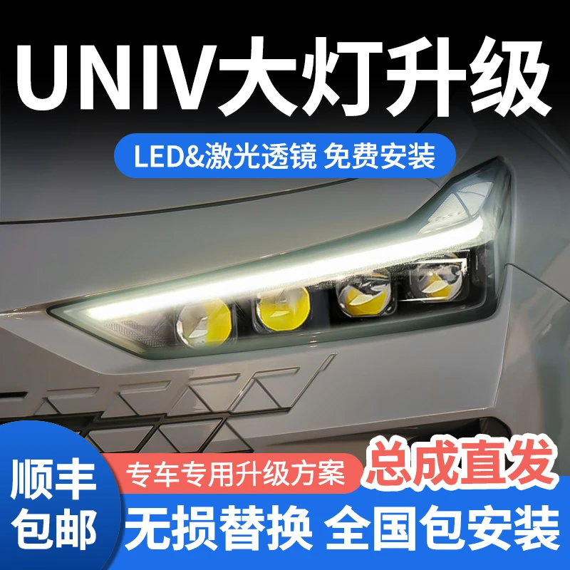 长安univ矩阵大灯总成LED加激光透镜四近八远改日行灯改灯熏黑