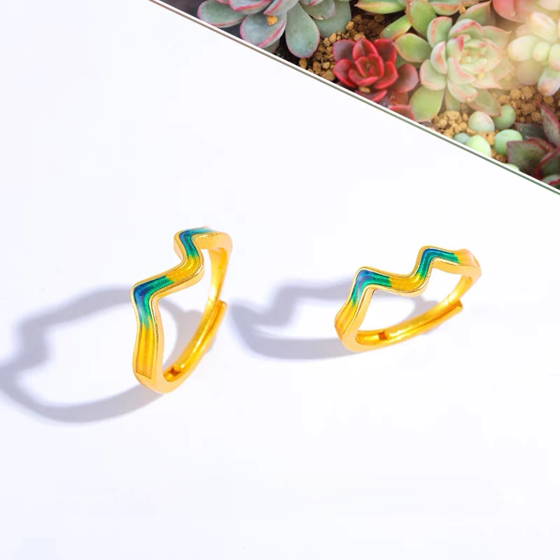 铜合金戒指 千里江山戒指可调节只此青绿饰品古风江山手镯可调女